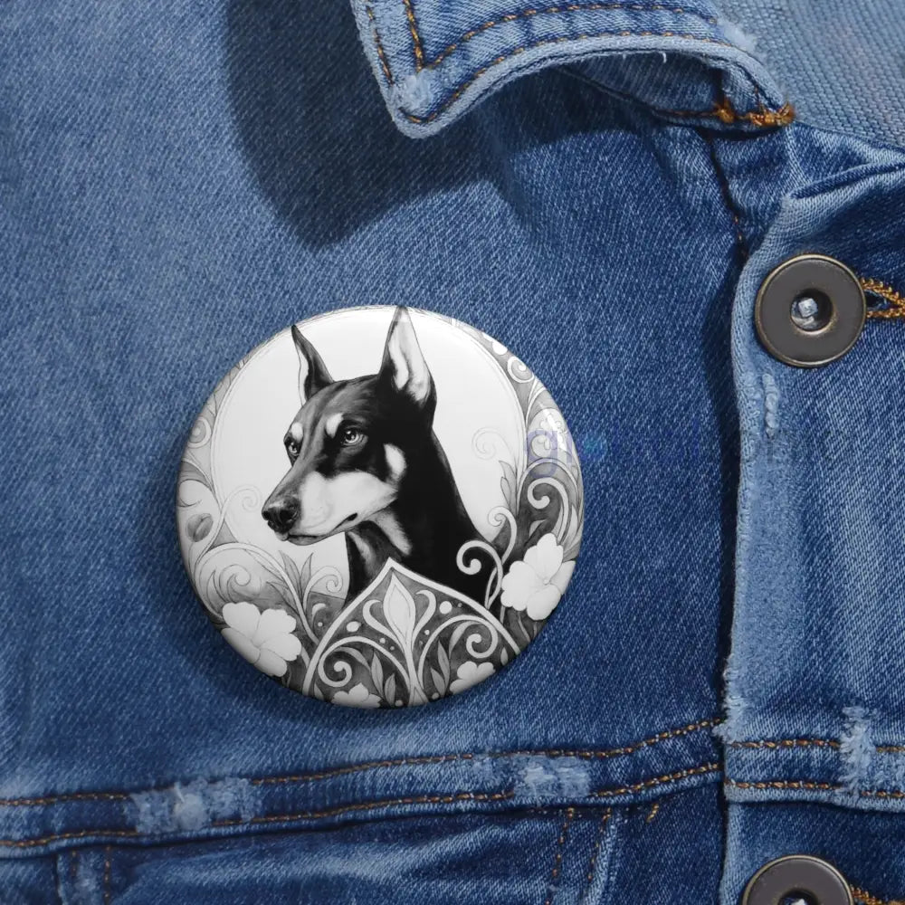 Doberman Dog Pin Button (Black & White) - Vintage Design Gift for Dog Lovers Accessories