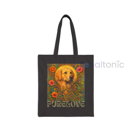 Golden Labrador Vintage Dog-Lovers Cotton Canvas Tote Bag - Unique Artistic Durable Black / 15’’ x 16’’ Bags