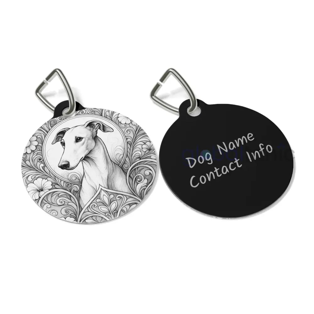 Greyhound Dog Tag (Black & White) - Vintage Design Gift for Dog Lovers & Pet Owners 1’’ Pets