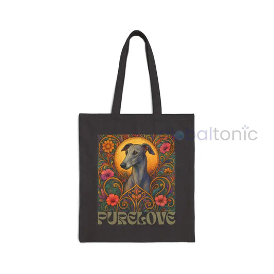 Greyhound Vintage Dog Lovers Cotton Canvas Tote Bag - Unique Artistic Durable Black / 15’’ x 16’’ Bags