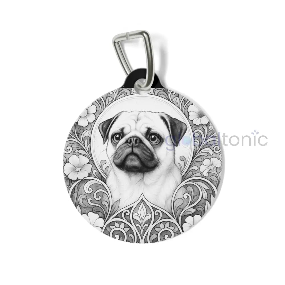 Pug Dog Tag (Black & White) - Vintage Design Gift for Dog Lovers & Pet Owners 1’’ Pets