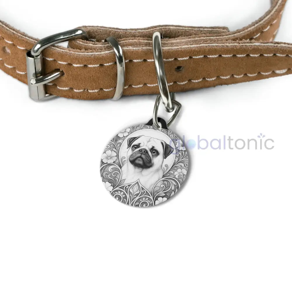 Pug Dog Tag (Black & White) - Vintage Design Gift for Dog Lovers & Pet Owners 1’’ Pets