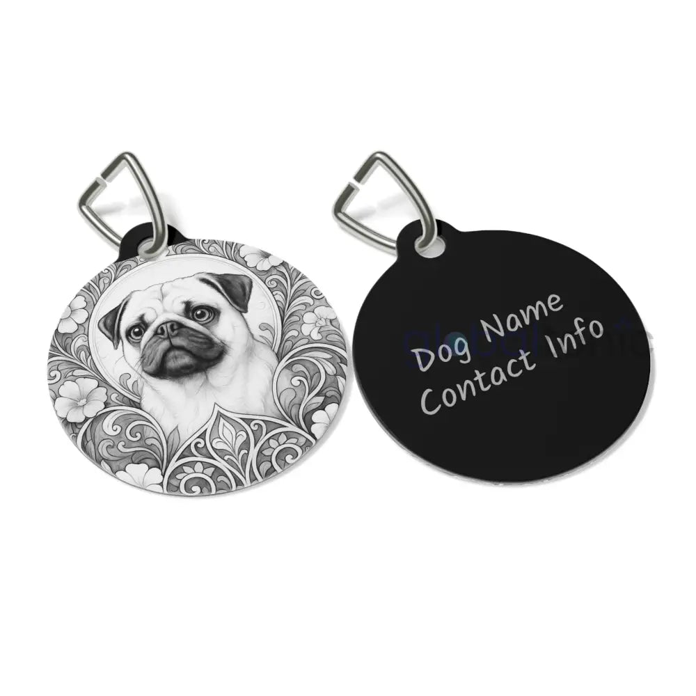 Pug Dog Tag (Black & White) - Vintage Design Gift for Dog Lovers & Pet Owners 1’’ Pets