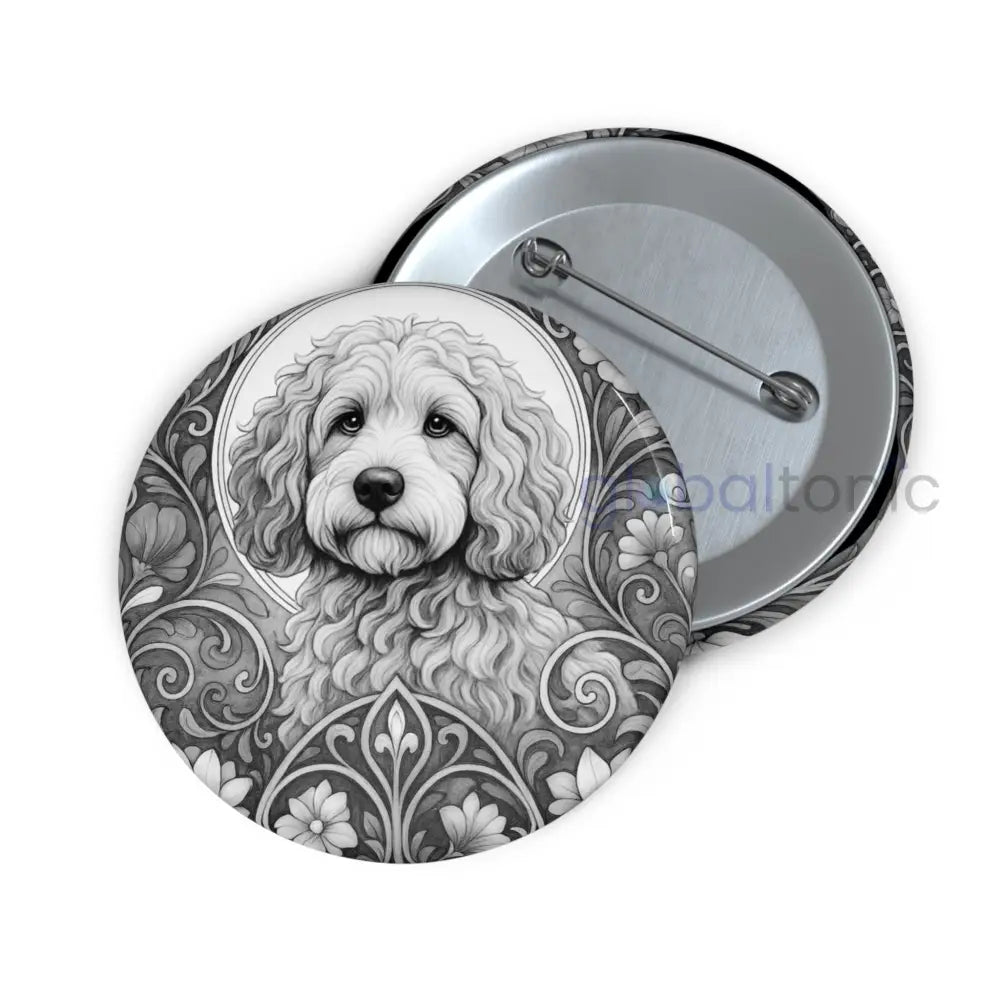 Red Cockapoo (Spoodle) Dog Pin Button (Black & White) - Vintage Design Gift for Dog Lovers 2.25’’ Accessories