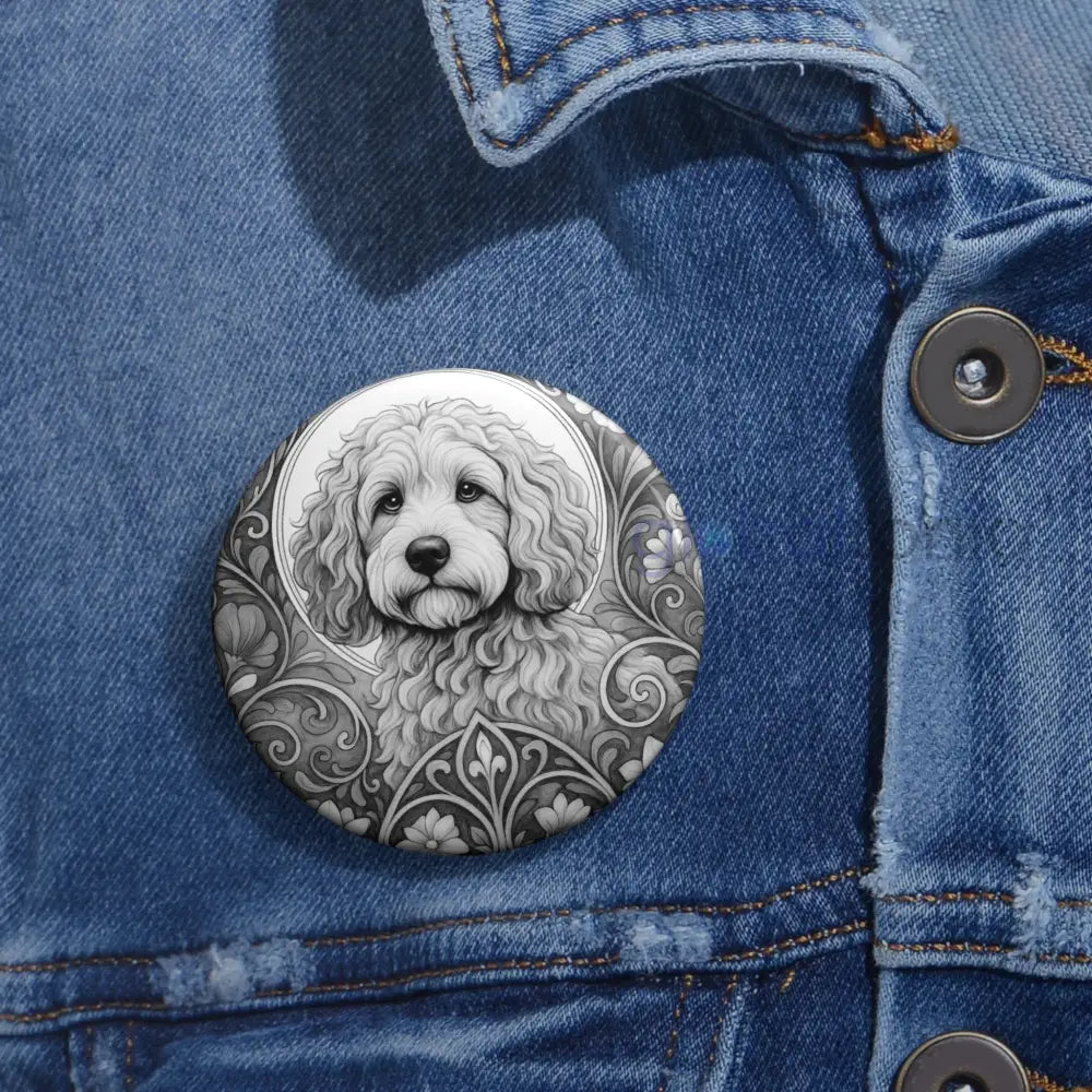 Red Cockapoo (Spoodle) Dog Pin Button (Black & White) - Vintage Design Gift for Dog Lovers Accessories