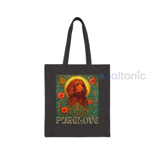 Red Goldendoodle (Groodle) Vintage Dog Lovers Cotton Canvas Tote Bag - Unique Artistic Durable Black / 15’’ x 16’’ Bags
