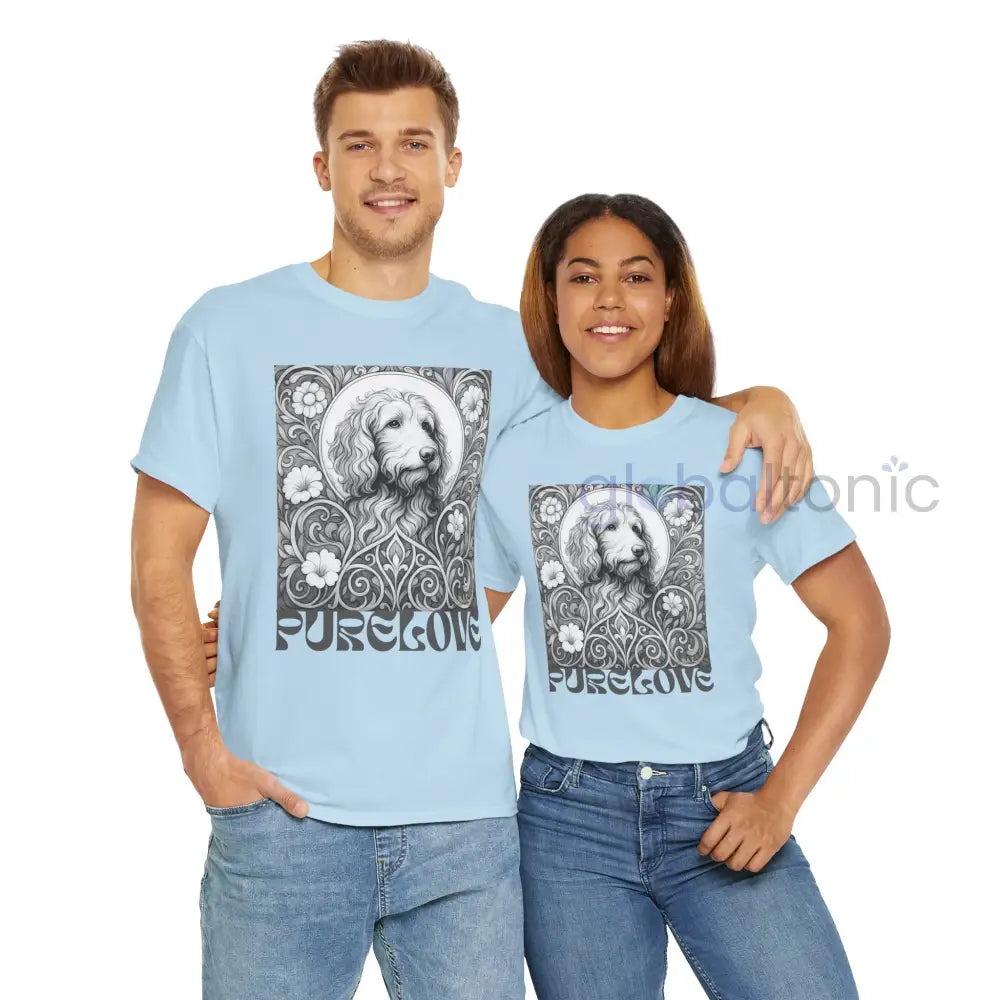 Red Goldendoodle (Groodle) Vintage Unisex Cotton Tee for Dog Lovers (Black & White) T-Shirt