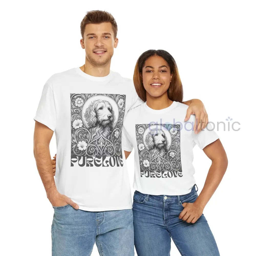 Red Goldendoodle (Groodle) Vintage Unisex Cotton Tee for Dog Lovers (Black & White) T-Shirt