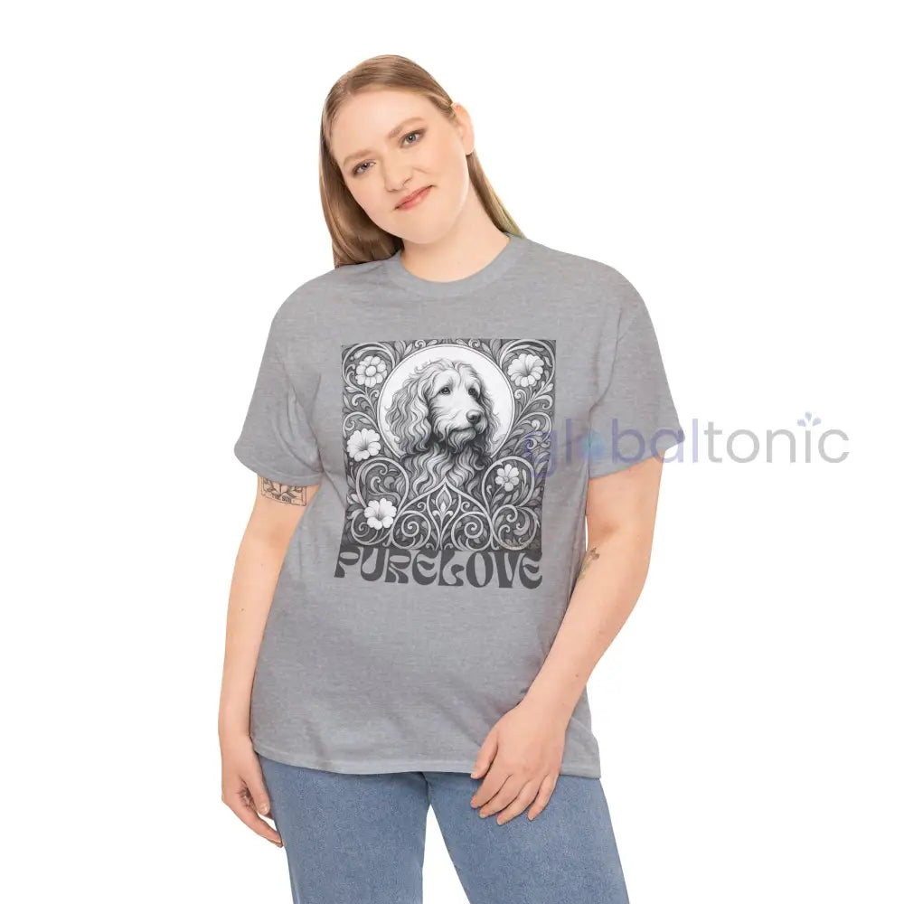 Red Goldendoodle (Groodle) Vintage Unisex Cotton Tee for Dog Lovers (Black & White) T-Shirt