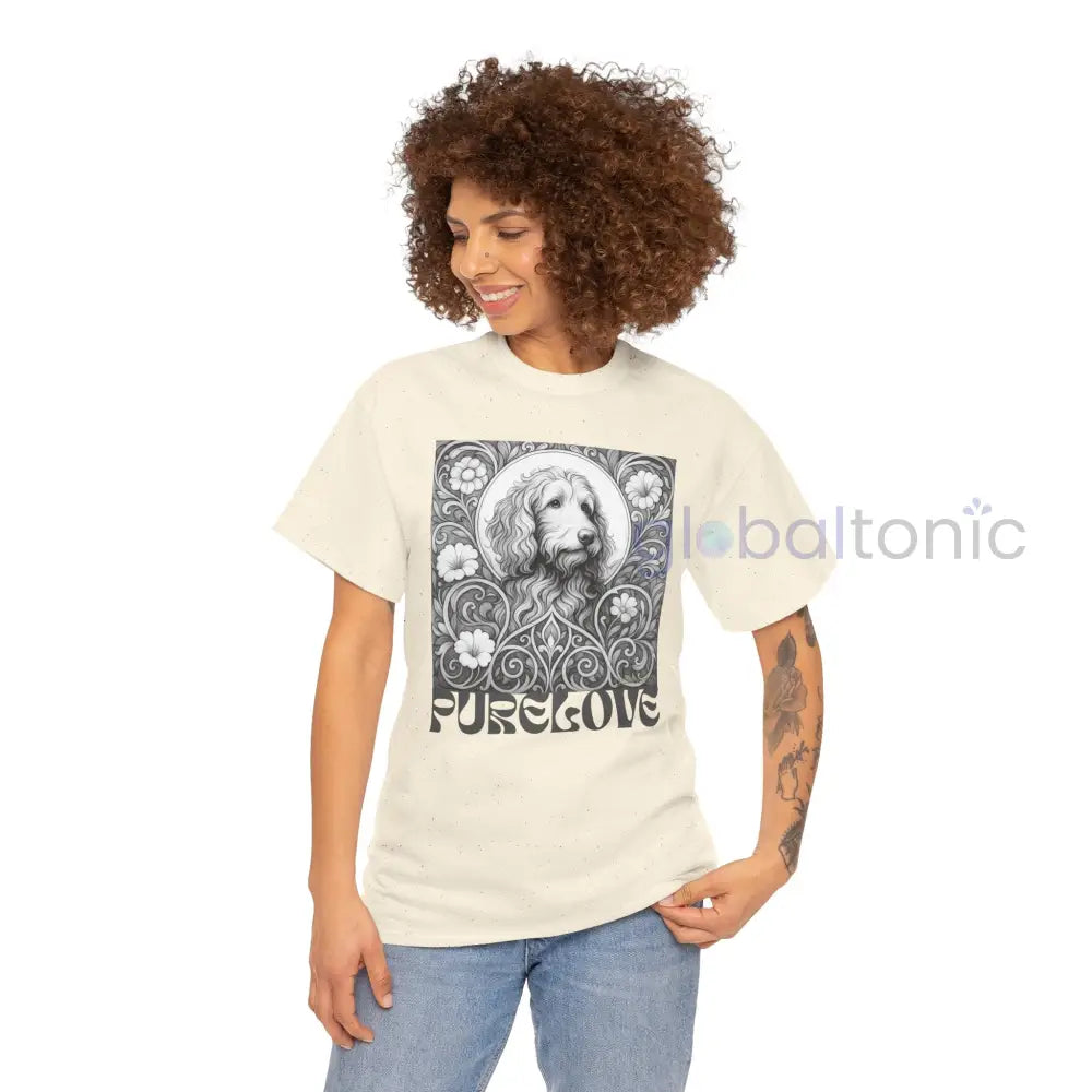 Red Goldendoodle (Groodle) Vintage Unisex Cotton Tee for Dog Lovers (Black & White) T-Shirt