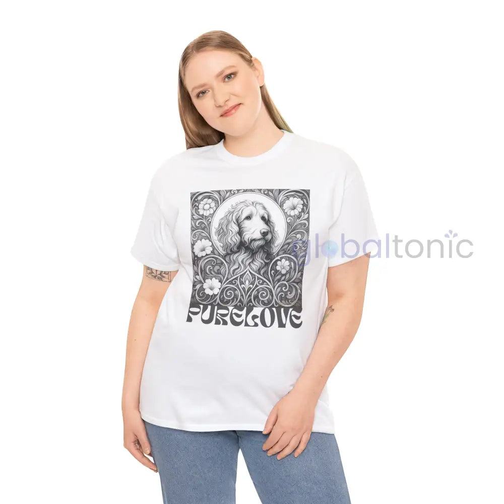 Red Goldendoodle (Groodle) Vintage Unisex Cotton Tee for Dog Lovers (Black & White) T-Shirt