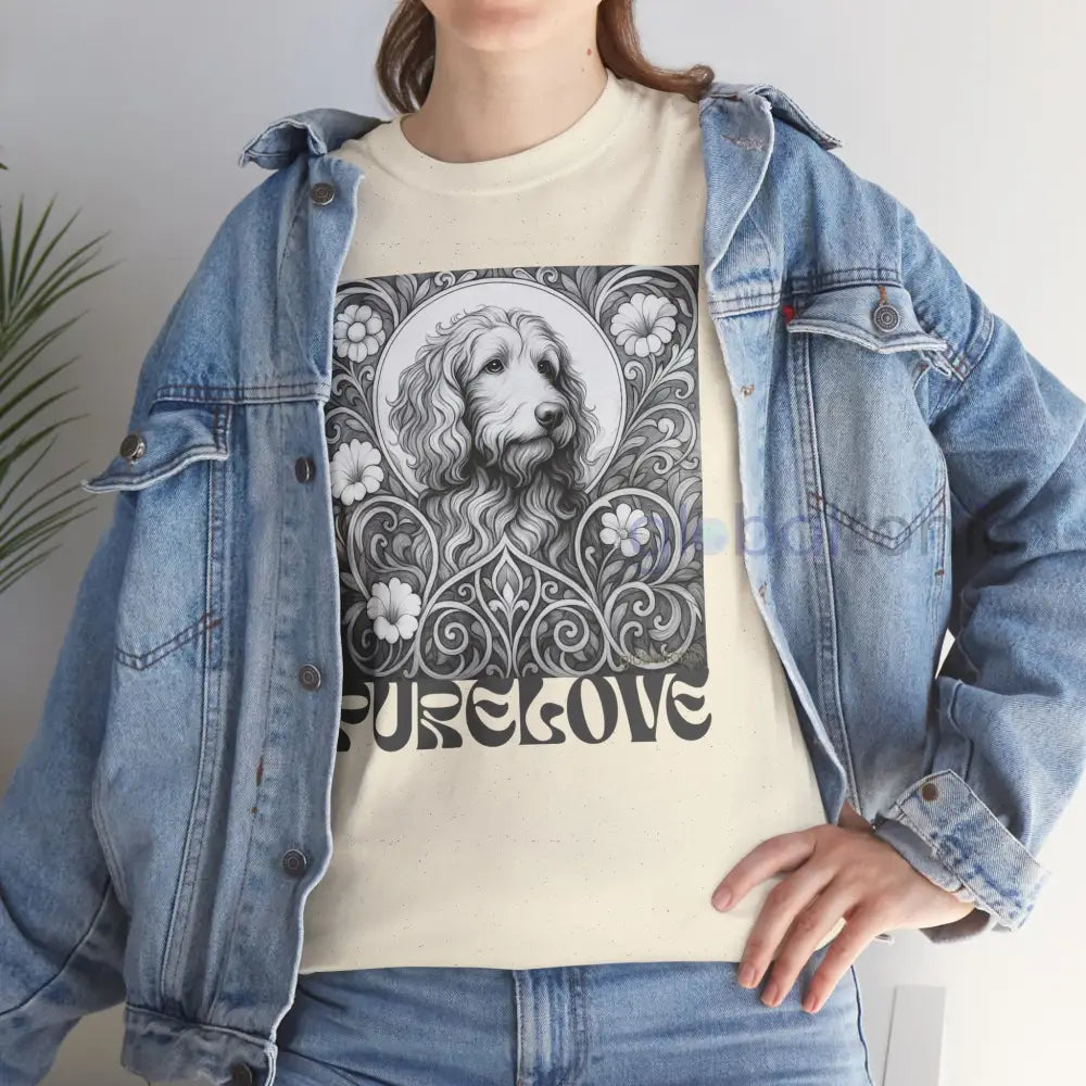 Red Goldendoodle (Groodle) Vintage Unisex Cotton Tee for Dog Lovers (Black & White) T-Shirt