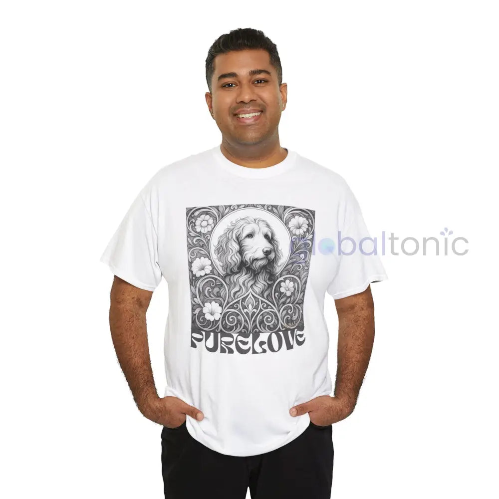 Red Goldendoodle (Groodle) Vintage Unisex Cotton Tee for Dog Lovers (Black & White) T-Shirt