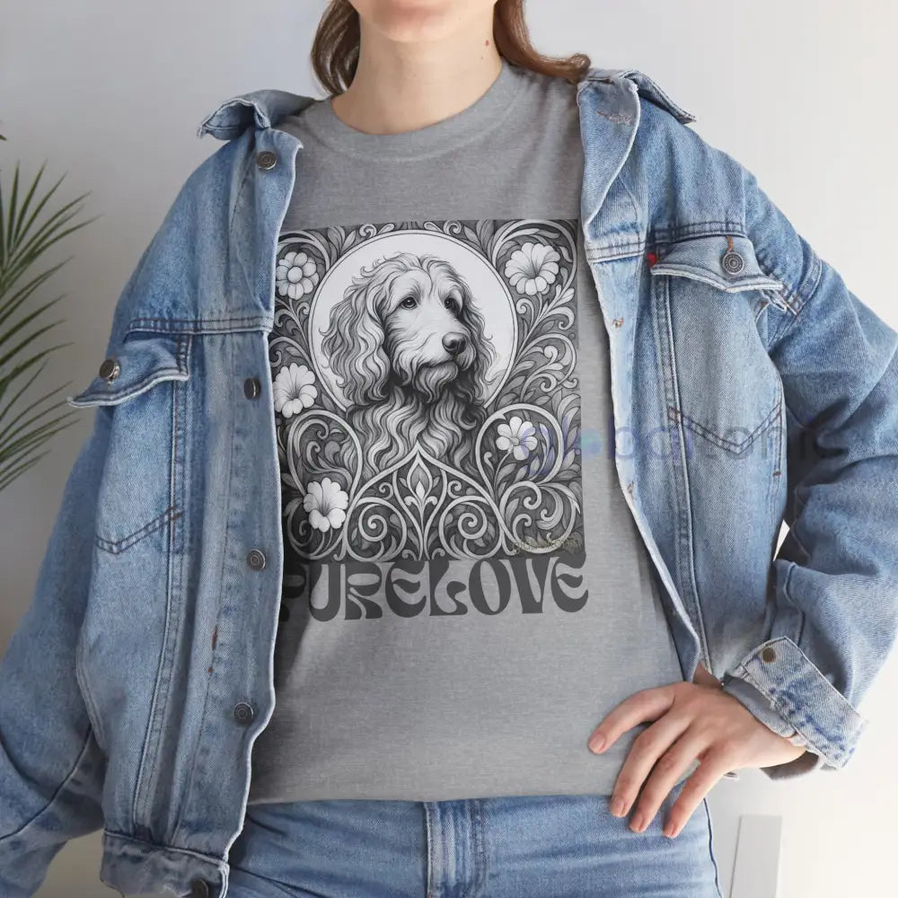 Red Goldendoodle (Groodle) Vintage Unisex Cotton Tee for Dog Lovers (Black & White) T-Shirt