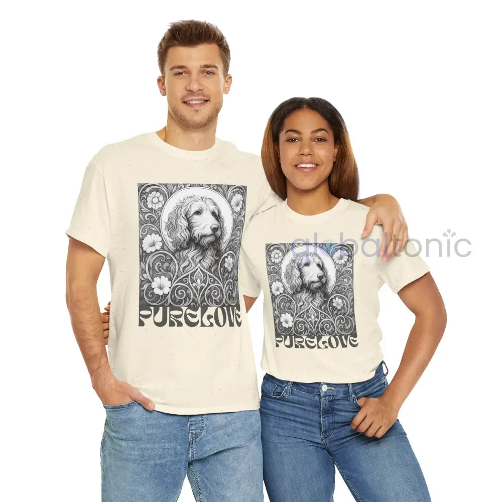 Red Goldendoodle (Groodle) Vintage Unisex Cotton Tee for Dog Lovers (Black & White) T-Shirt