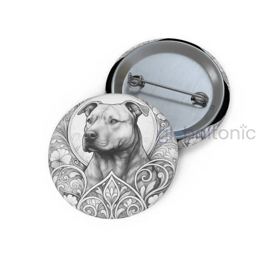 Staffy (Staffordshire) Brindle Bull Terrier Dog Pin Button (Black & White) - Vintage Design Gift for Dog Lovers 1.25’’