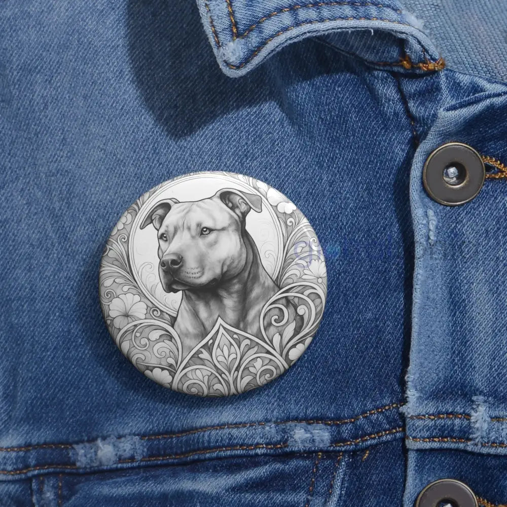 Staffy (Staffordshire) Brindle Bull Terrier Dog Pin Button (Black & White) - Vintage Design Gift for Dog Lovers