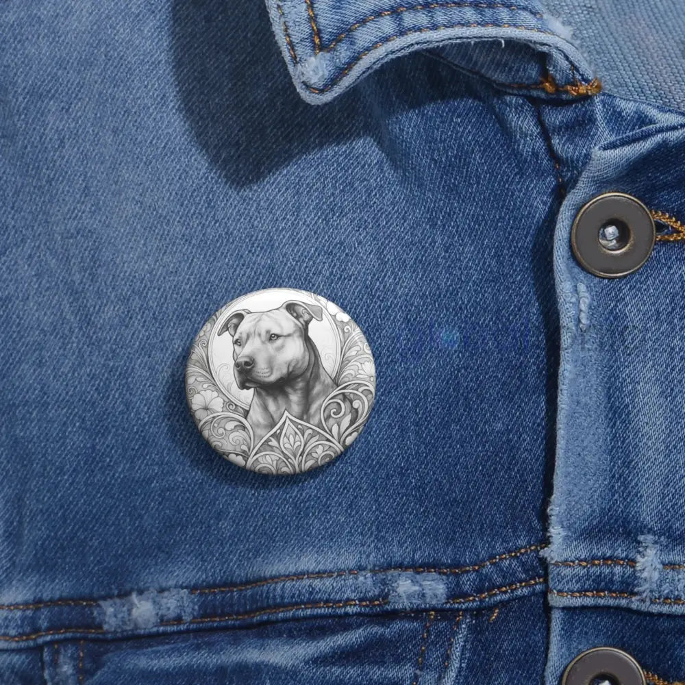 Staffy (Staffordshire) Brindle Bull Terrier Dog Pin Button (Black & White) - Vintage Design Gift for Dog Lovers
