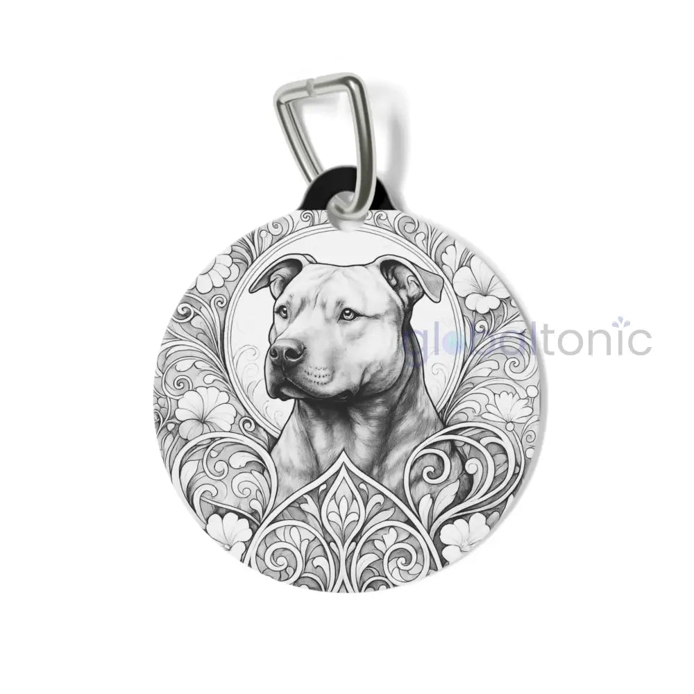 Staffy (Staffordshire) Brindle Bull Terrier Dog Tag (Black & White) - Vintage Design Gift for Dog Lovers 1’’ Pets