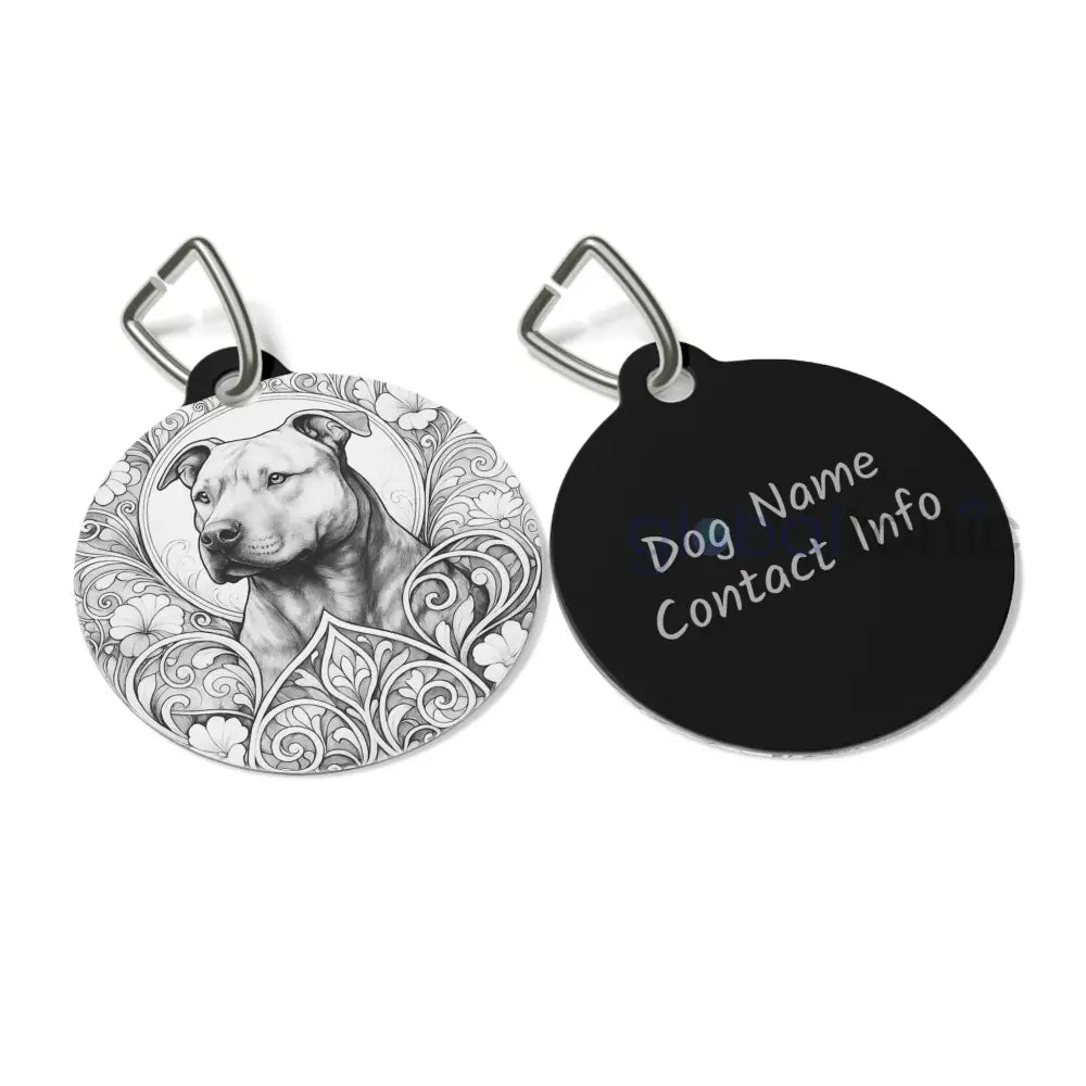 Staffy (Staffordshire) Brindle Bull Terrier Dog Tag (Black & White) - Vintage Design Gift for Dog Lovers 1’’ Pets