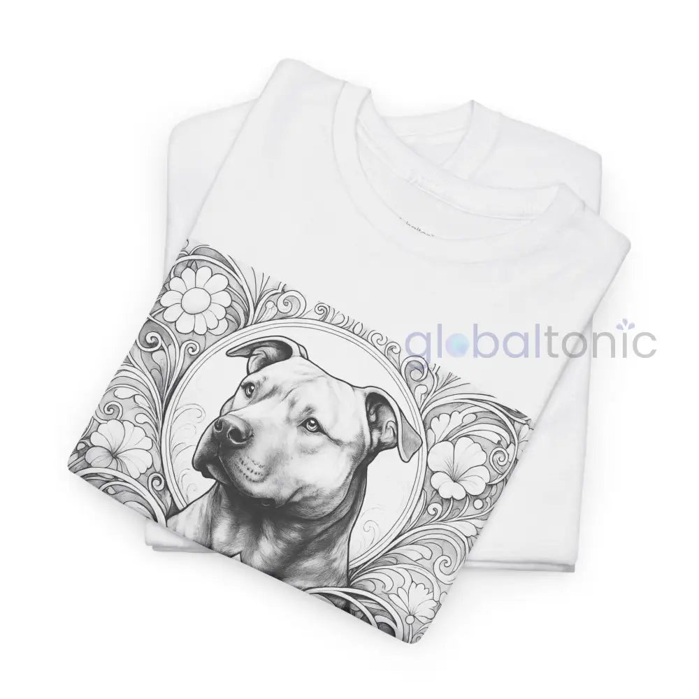 Staffy (Staffordshire) Brindle Bull Terrier Vintage Unisex Cotton Tee for Dog Lovers (Black & White) T-Shirt