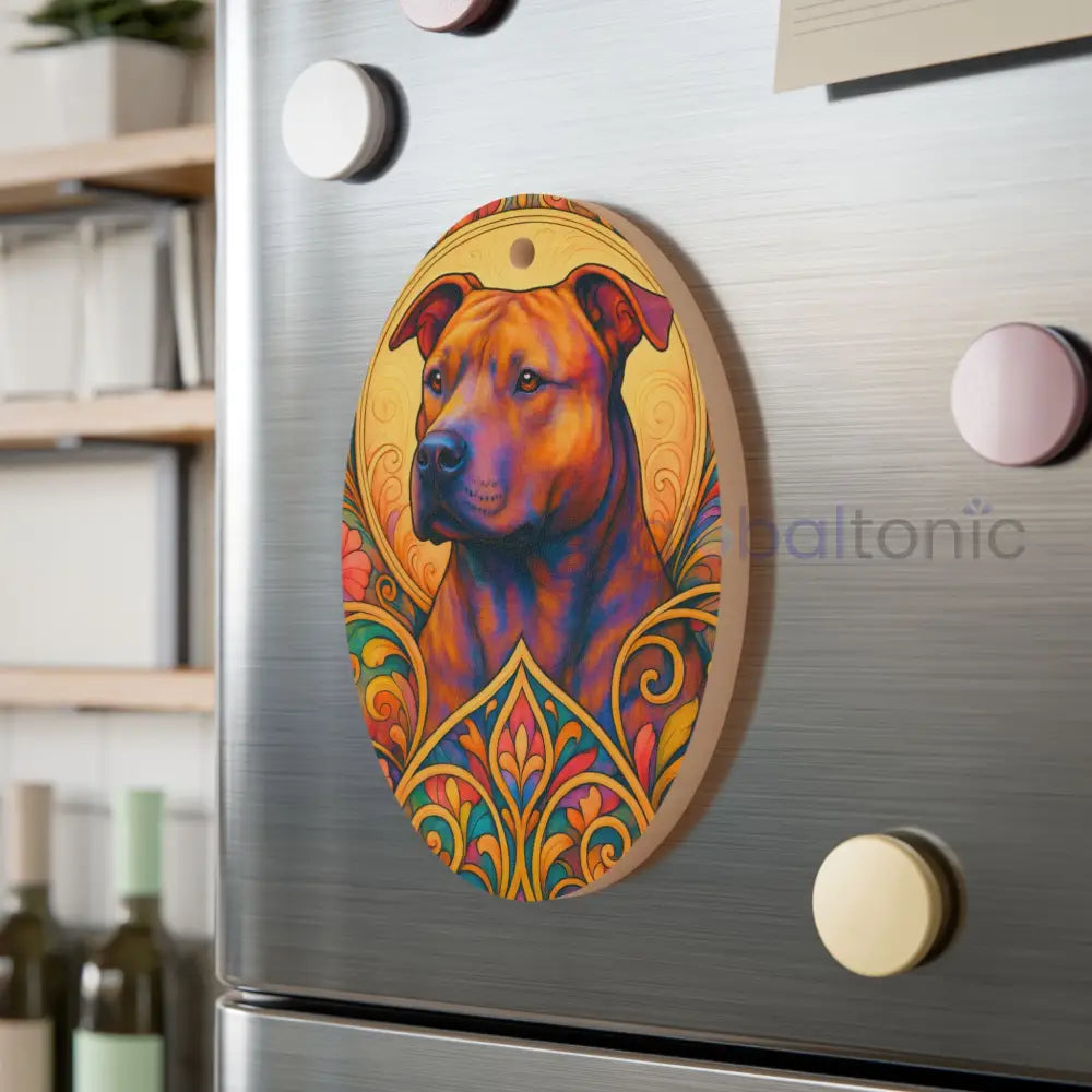 Staffy (Staffordshire) Brindle Bull Terrier Custom Wooden Magnet Ornament – Christmas Decoration & Pet Lover Gift Oval