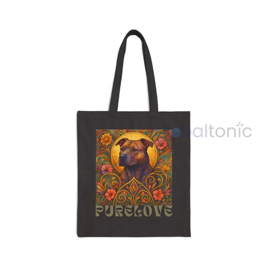 Staffy (Staffordshire) Brindle Bull Terrier Vintage Dog Lovers Cotton Canvas Tote Bag - Unique Artistic Durable Black