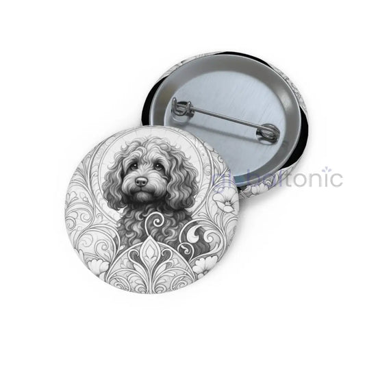 Strawberry Cavapoo (Cavoodle) Dog Pin Button (Black and White) - Vintage Design Gift for Dog Lovers & Pet Owners 1.25’’