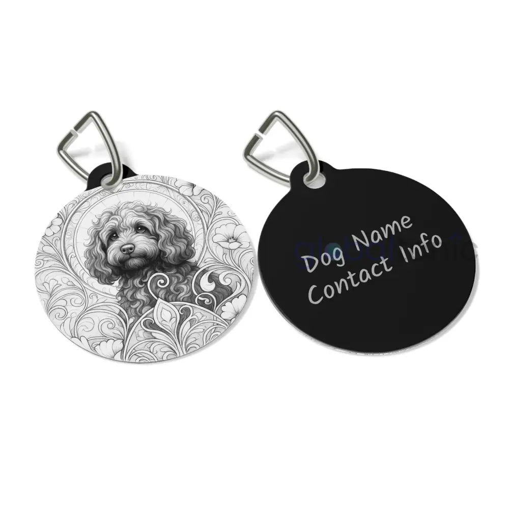 Strawberry Cavapoo (Cavoodle) Dog Tag (Black & White) - Vintage Design Gift for Dog Lovers & Pet Owners 1’’ Pets
