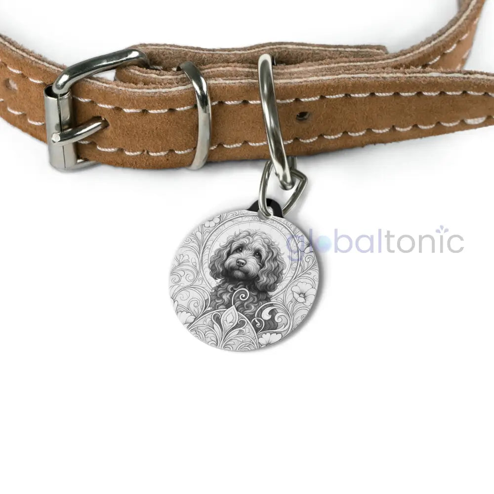 Strawberry Cavapoo (Cavoodle) Dog Tag (Black & White) - Vintage Design Gift for Dog Lovers & Pet Owners 1’’ Pets