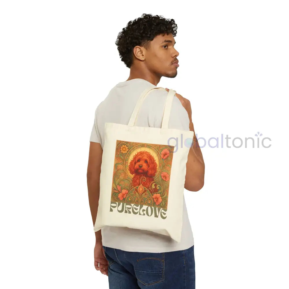 Strawberry Cavapoo (Cavoodle) Vintage Dog Lovers Cotton Canvas Tote Bag - Unique Artistic Durable Bags