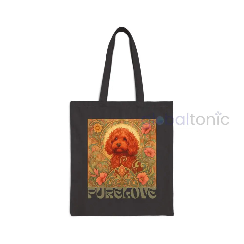 Strawberry Cavapoo (Cavoodle) Vintage Dog Lovers Cotton Canvas Tote Bag - Unique Artistic Durable Black / 15’’ x 16’’