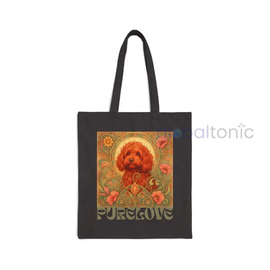 Strawberry Cavapoo (Cavoodle) Vintage Dog Lovers Cotton Canvas Tote Bag - Unique Artistic Durable Black / 15’’ x 16’’