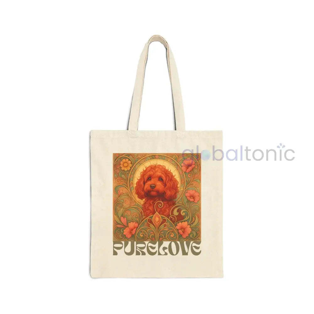 Strawberry Cavapoo (Cavoodle) Vintage Dog Lovers Cotton Canvas Tote Bag - Unique Artistic Durable Natural / 15’’ x 16’’