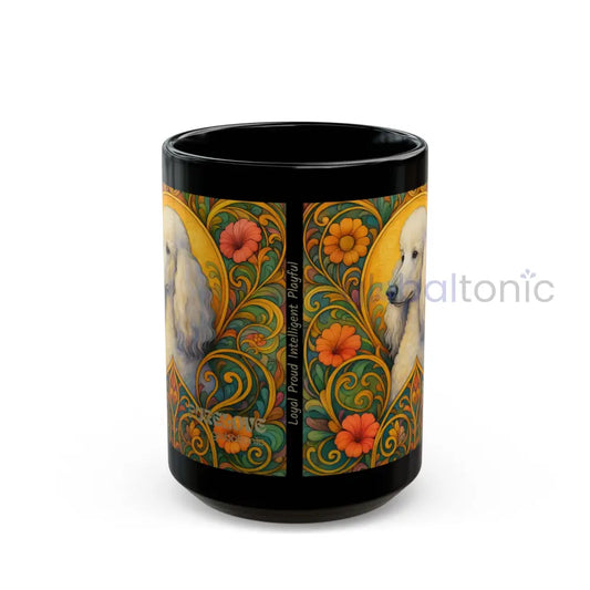 White Poodle Dog Black Mug – Vintage Pet Themed Cup for Gifts & Home Decor 15oz Mug