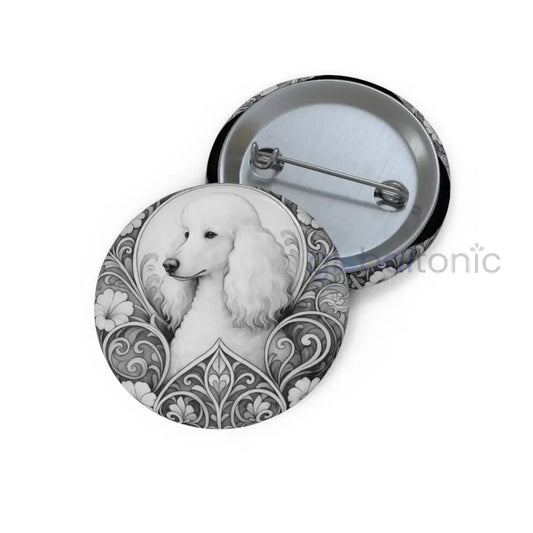 White Poodle Dog Pin Button (Black and White) - Vintage Design Gift for Dog Lovers 1.25’’ Accessories