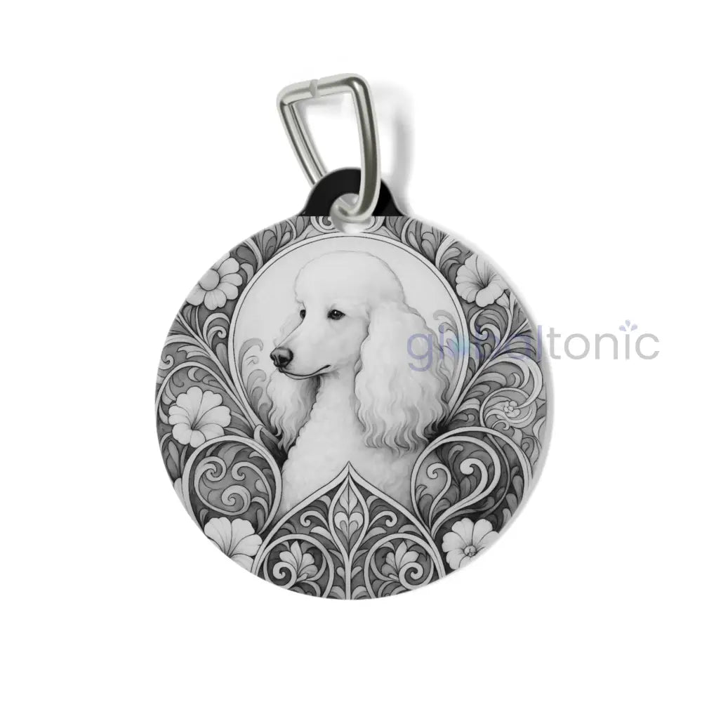 White Poodle Dog Tag (Black & White) - Vintage Design Gift for Dog Lovers & Pet Owners 1’’ Pets