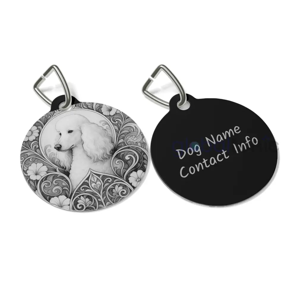 White Poodle Dog Tag (Black & White) - Vintage Design Gift for Dog Lovers & Pet Owners 1’’ Pets