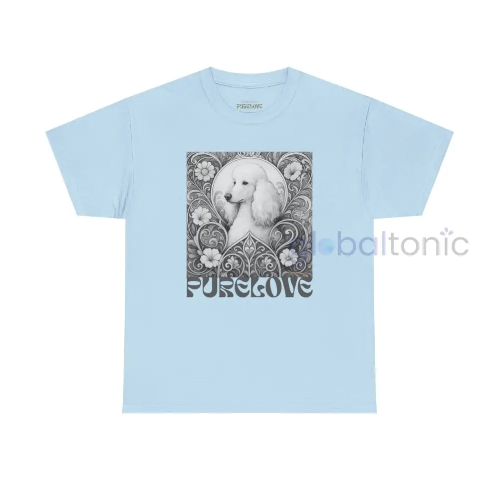 White Poodle Vintage Unisex Cotton Tee for Dog Lovers (Black & White) Light Blue / S T-Shirt