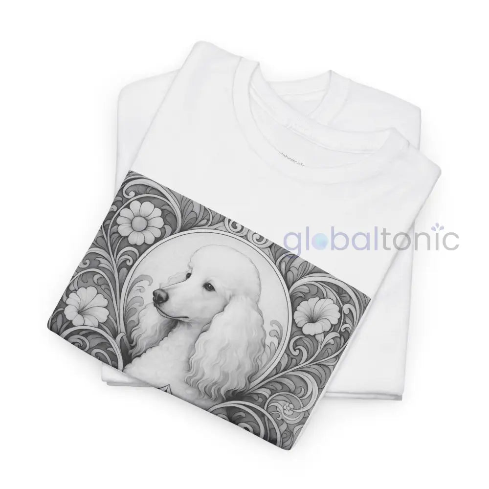 White Poodle Vintage Unisex Cotton Tee for Dog Lovers (Black & White) T-Shirt