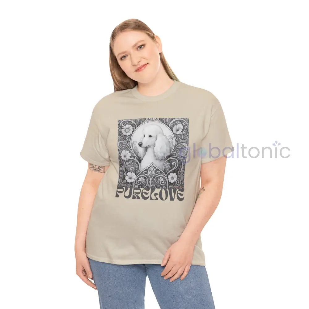 White Poodle Vintage Unisex Cotton Tee for Dog Lovers (Black & White) T-Shirt