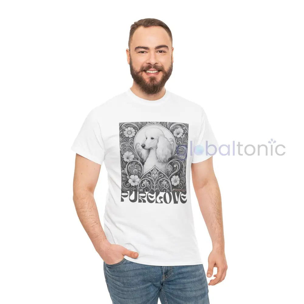 White Poodle Vintage Unisex Cotton Tee for Dog Lovers (Black & White) T-Shirt