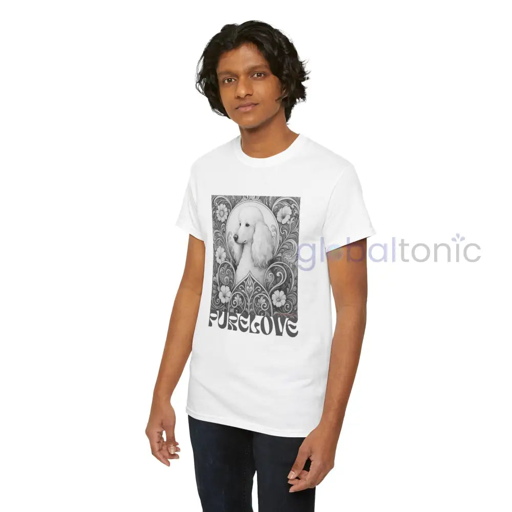 White Poodle Vintage Unisex Cotton Tee for Dog Lovers (Black & White) T-Shirt