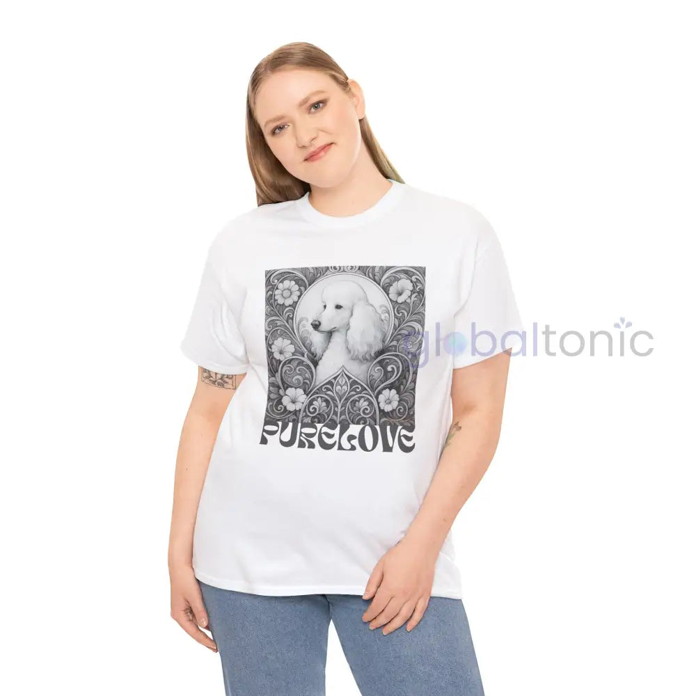White Poodle Vintage Unisex Cotton Tee for Dog Lovers (Black & White) T-Shirt