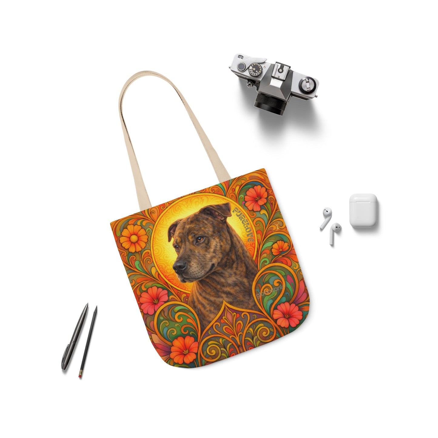 Staffy Brown All-Over Print Canvas Tote Bag – Colourful Artistic Dog Lover Gift