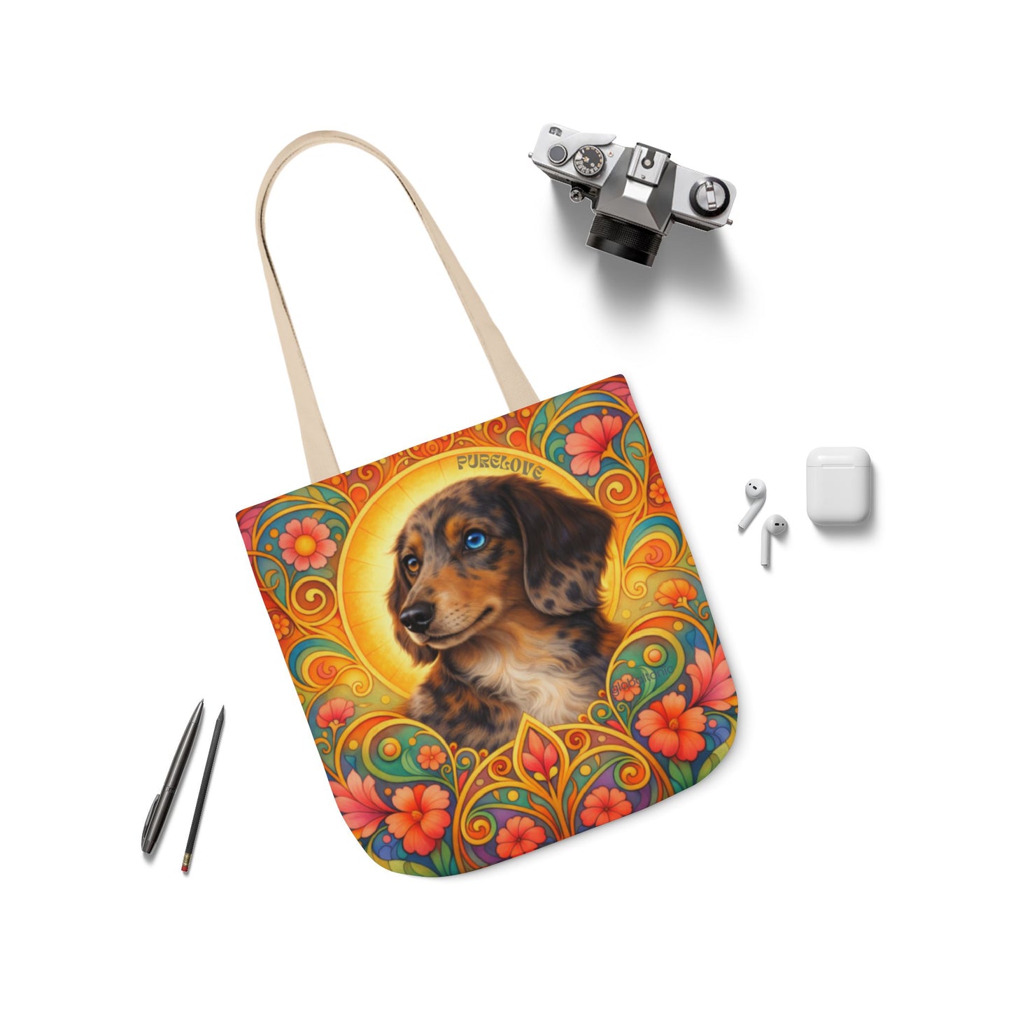 Dachshund Merle Wirehaired All-Over Print Canvas Tote Bag – Colourful Artistic Dog Lover Gift