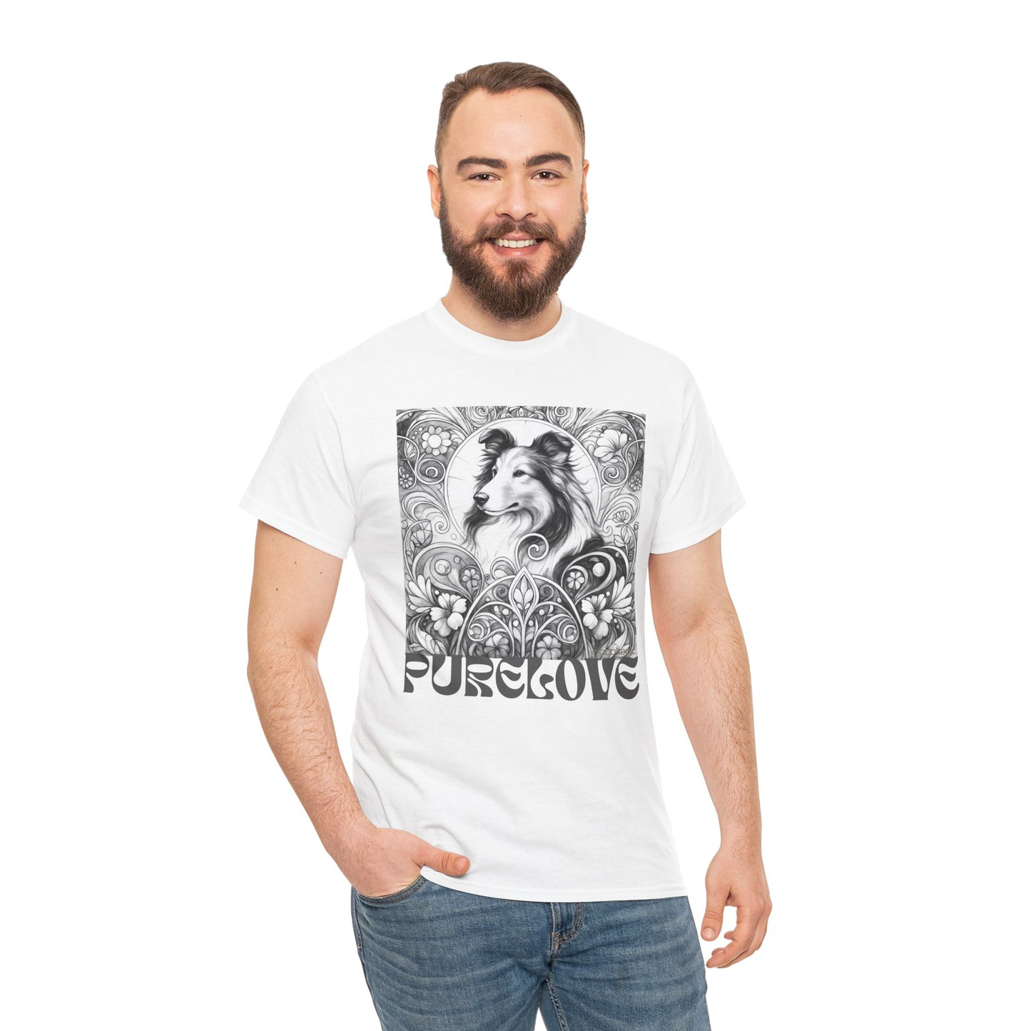 Collie Vintage Unisex Cotton Tee for Dog Lovers (Black & White)