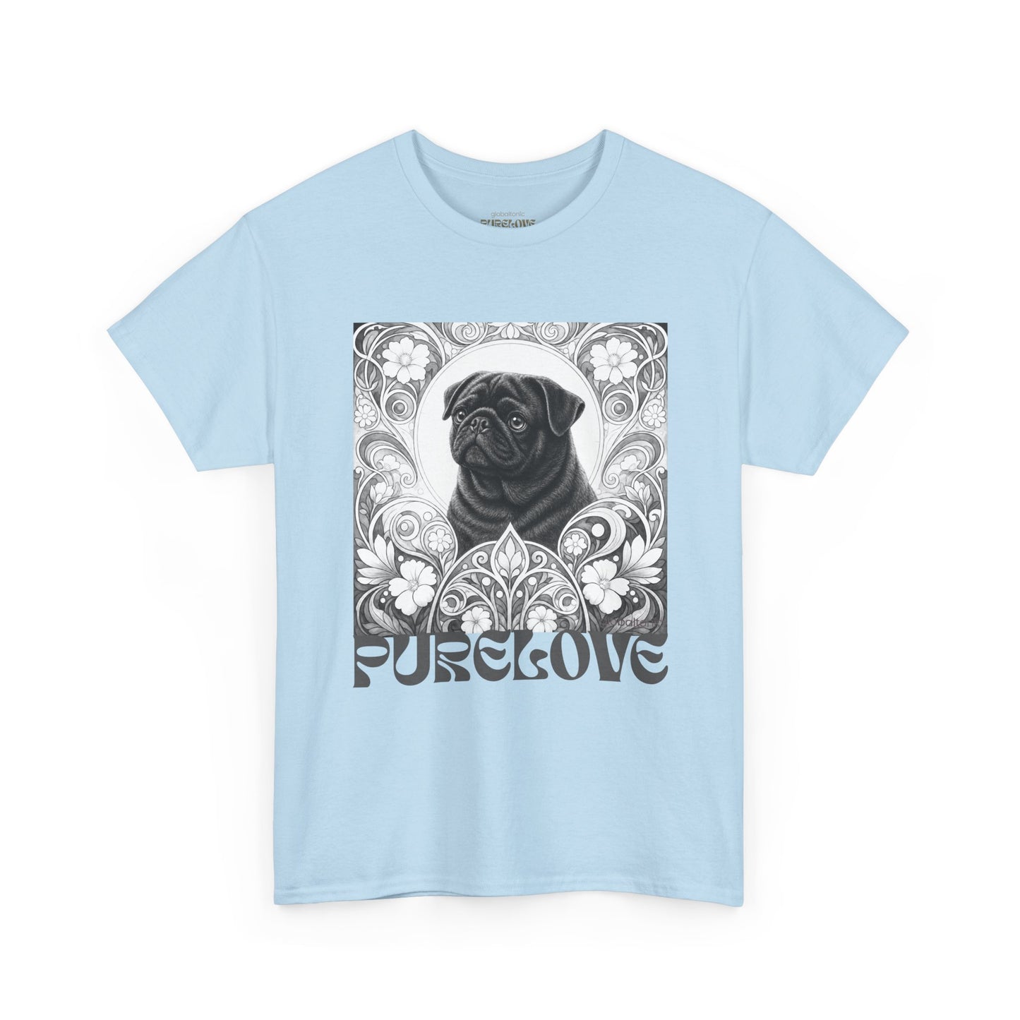 Pug Black Vintage Unisex Cotton Tee for Dog Lovers (Black & White T-Shirt)