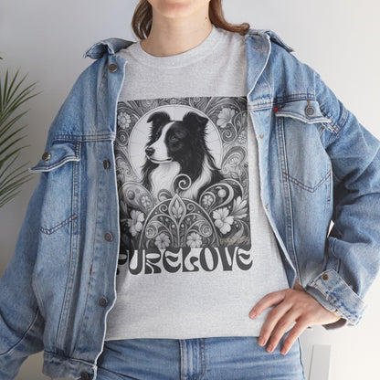Border Collie Vintage Unisex Cotton Tee for Dog Lovers (Black & White)