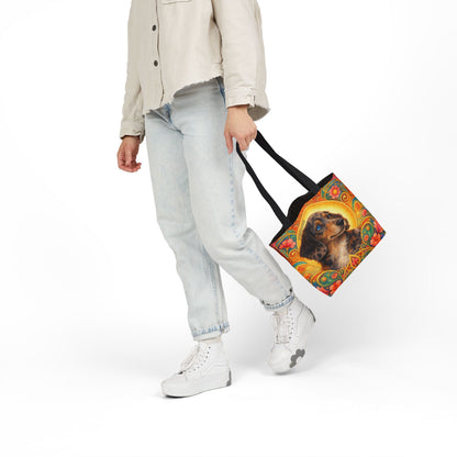 Dachshund Merle Wirehaired All-Over Print Canvas Tote Bag – Colourful Artistic Dog Lover Gift